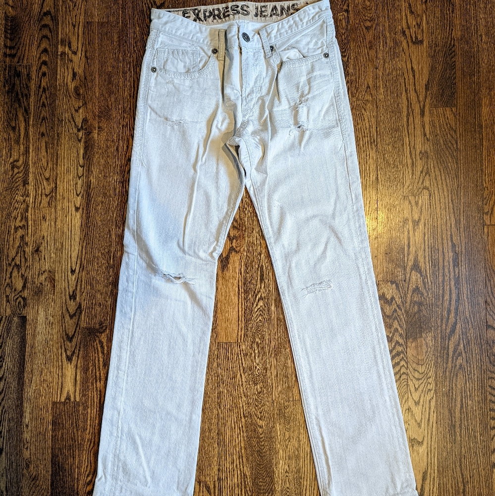 EXPRESS JEANS Slim Fit Skinny Men's White Ripped Jeans Pants 32x34